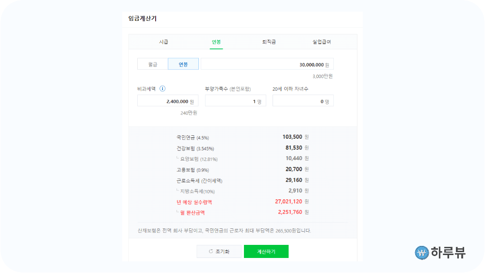 연봉월급실수령액계산기