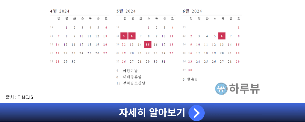 2024년공휴일2분기대체공휴일어린이날